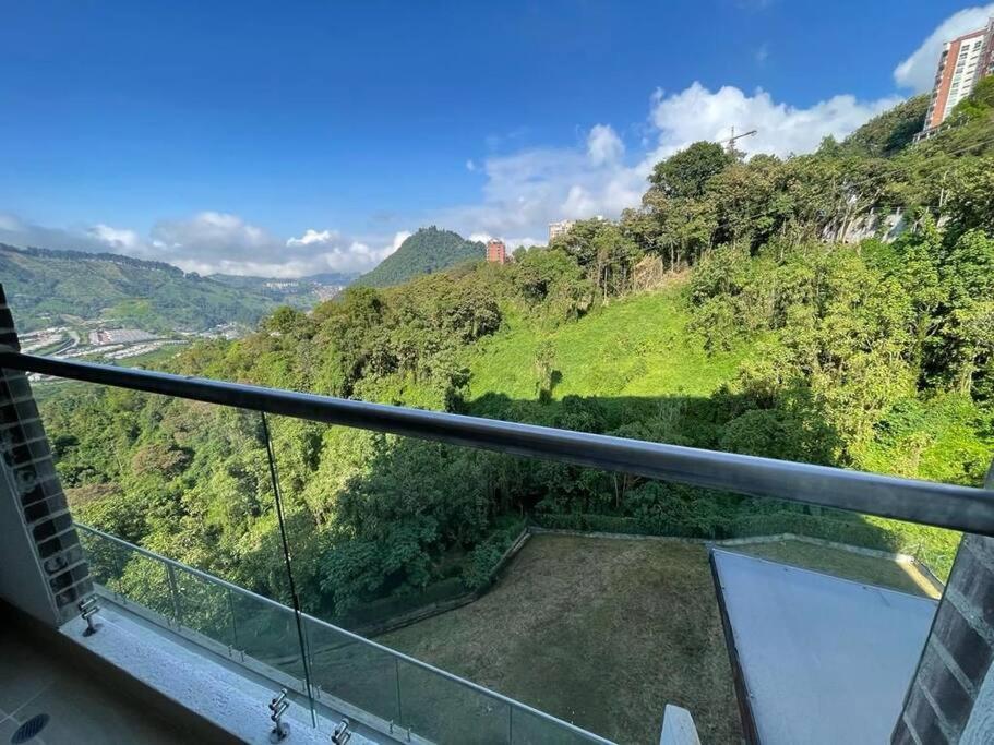 马尼萨莱斯Cómodo Apartamento en Manizales的山景阳台。