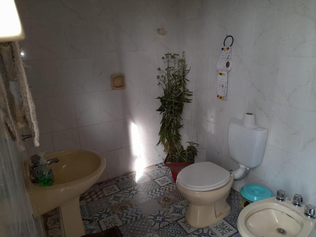 San AntonioSelva Nuez的浴室配有盥洗盆、卫生间和盥洗盆。