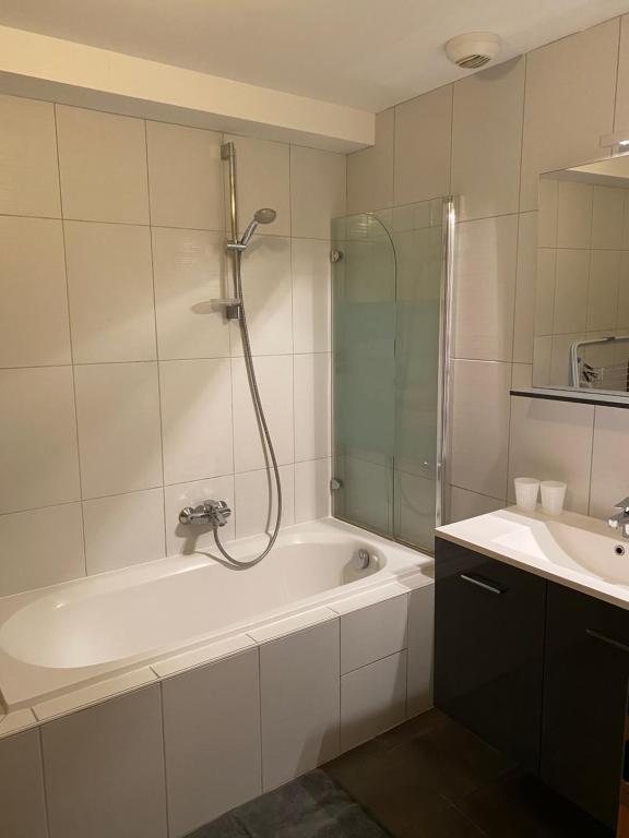 万泽内姆Duplex moderne à 10 minutes de Colmar的带淋浴、浴缸和盥洗盆的浴室