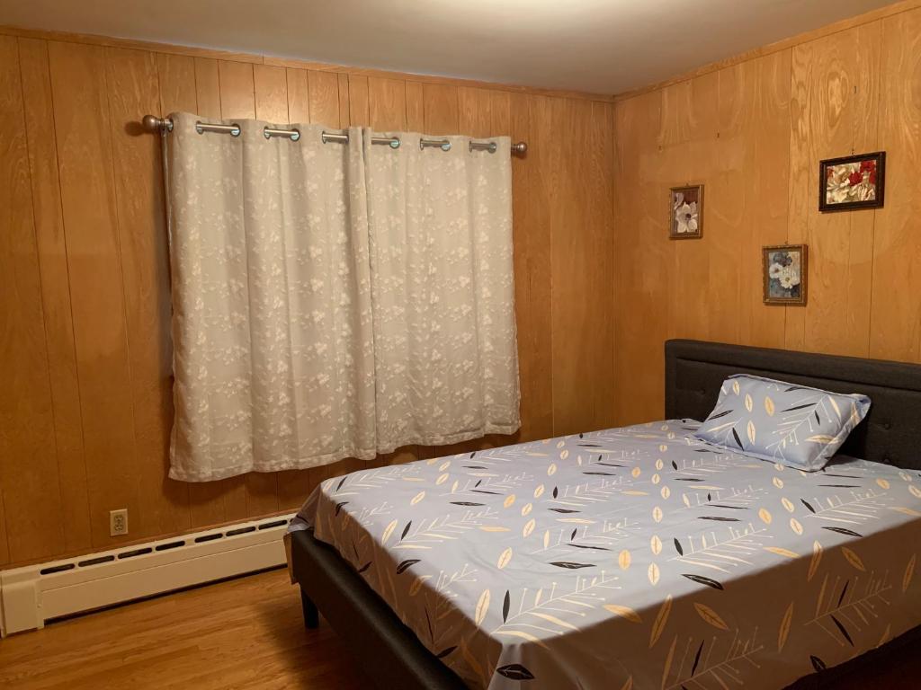 新不伦瑞克#2 Cozy Queen size bedroom @New Brunswick NJ downtown的一间卧室配有床和带窗帘的窗户