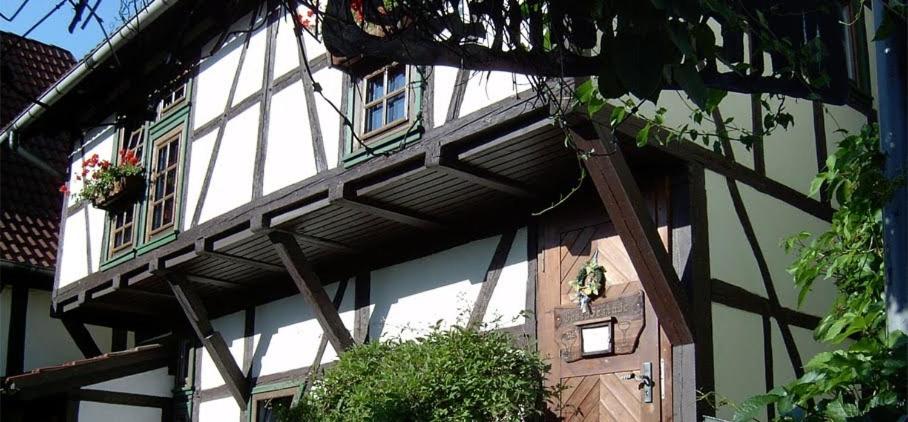 布罗特罗德Ferienwohnung Gesindestube的带阳台的建筑和鸟舍
