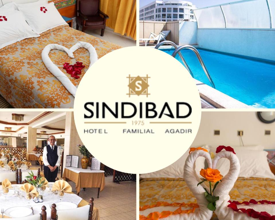 阿加迪尔辛德巴酒店的一张酒店照片的拼贴图,上面有酒店终端的开斋