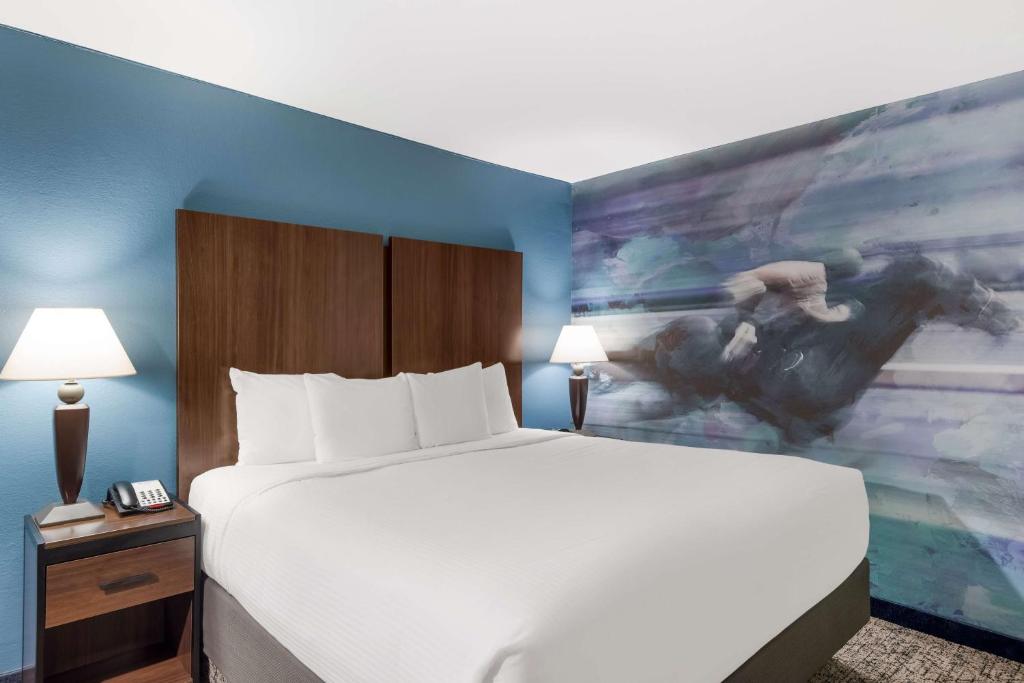 温泉城赢家环贝斯特韦斯特酒店的酒店客房设有一张床,墙上挂有绘画作品
