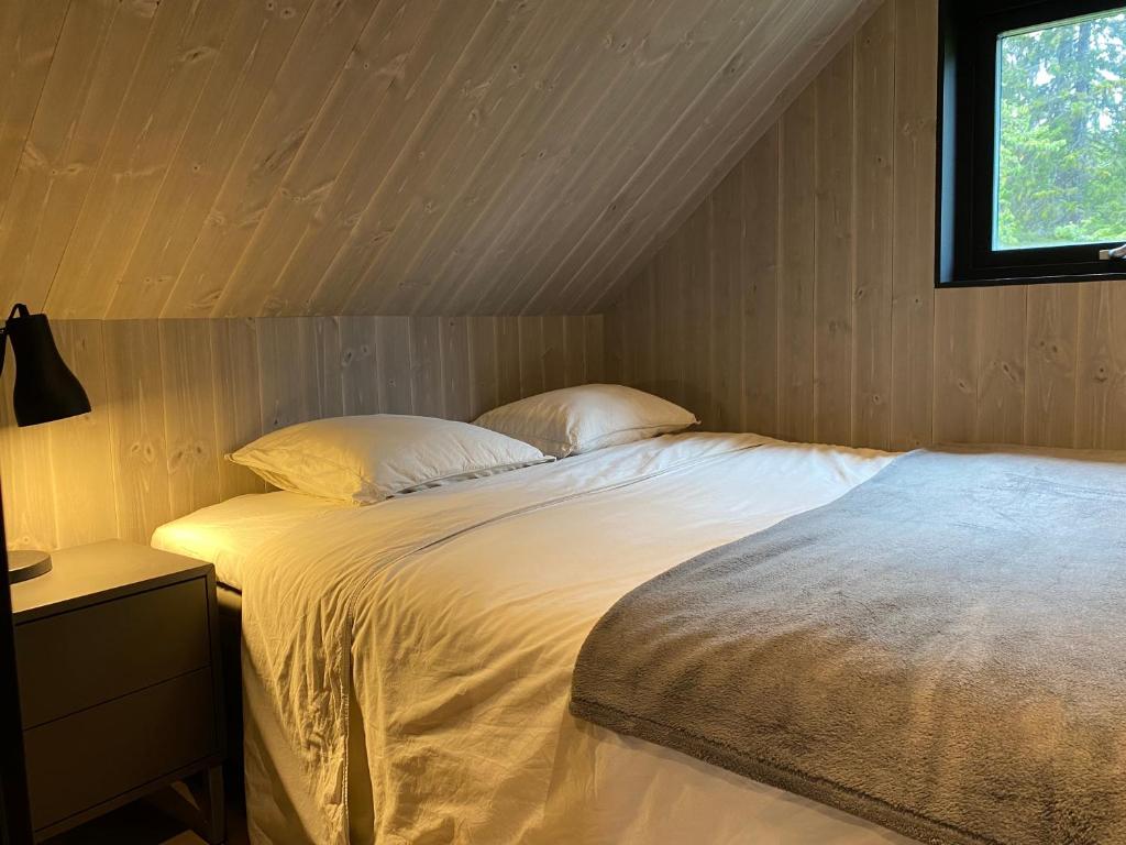 洛夫斯达伦Nybyggd 8-bäddars skidstuga i Lofsdalen的一间卧室设有一张大床和窗户