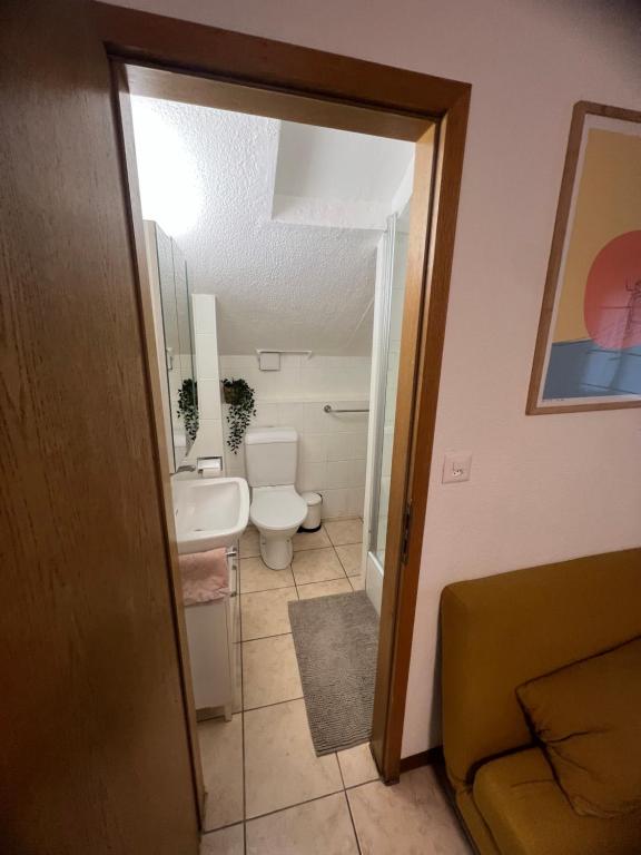 洛桑Apartamento Lausanne的浴室配有白色卫生间和盥洗盆。