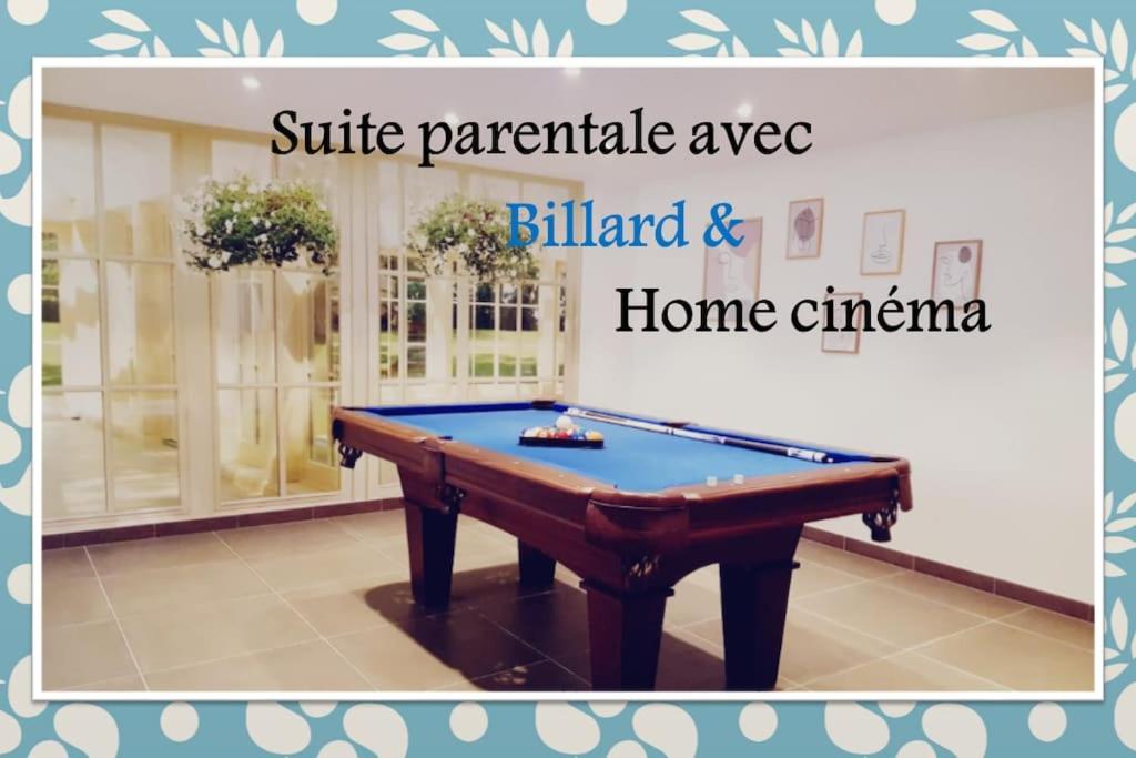 NeuvecelleLogement avec billard, home cinéma et terrasse privatisés的一张位于房间中间的台球桌