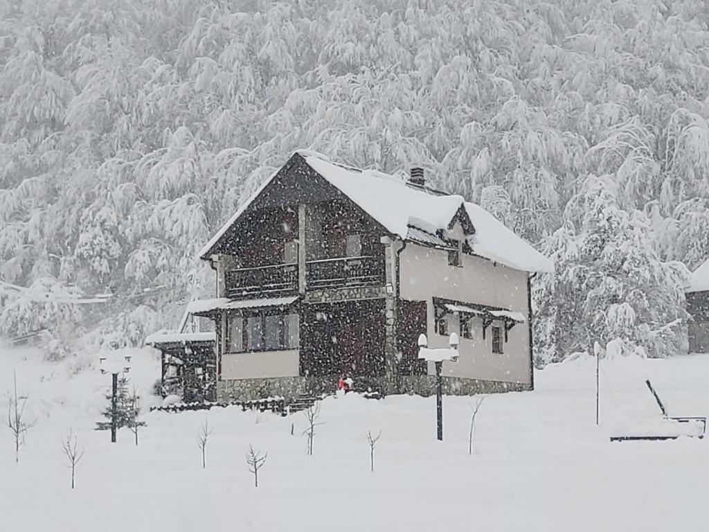 科拉欣德里杰纳克度假屋的山前雪覆盖的房子