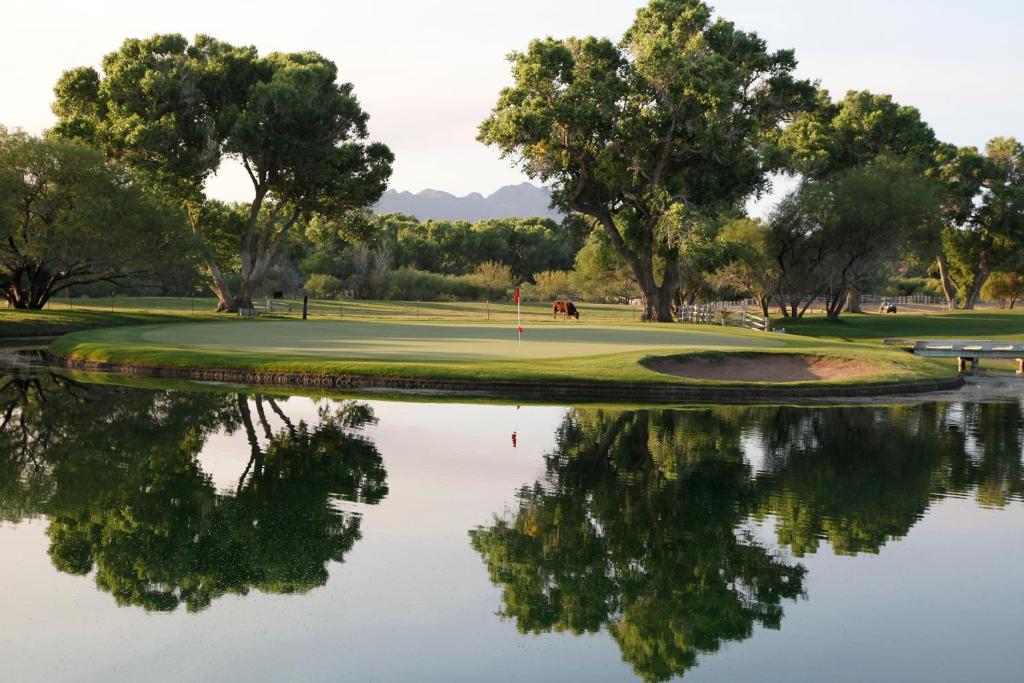 TubacTubac Golf Resort & Spa的水中反射的高尔夫球场