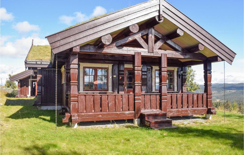 内斯比恩Awesome Home In Nesbyen With Kitchen的草场上带屋顶的小房子