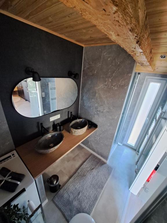 HornholzTiny House Flensburg Luv的一间带水槽和镜子的浴室