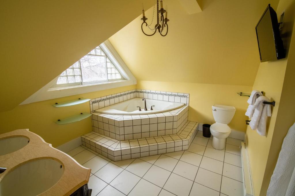 海伦娜Pope House - Hist. Mansion - The Green Suite的带浴缸、卫生间和窗户的浴室