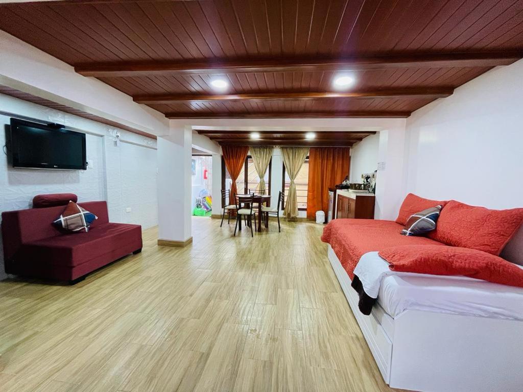 巴尼奥斯Hermoso apartamento en Baños de Agua Santa的带沙发和电视的大型客厅
