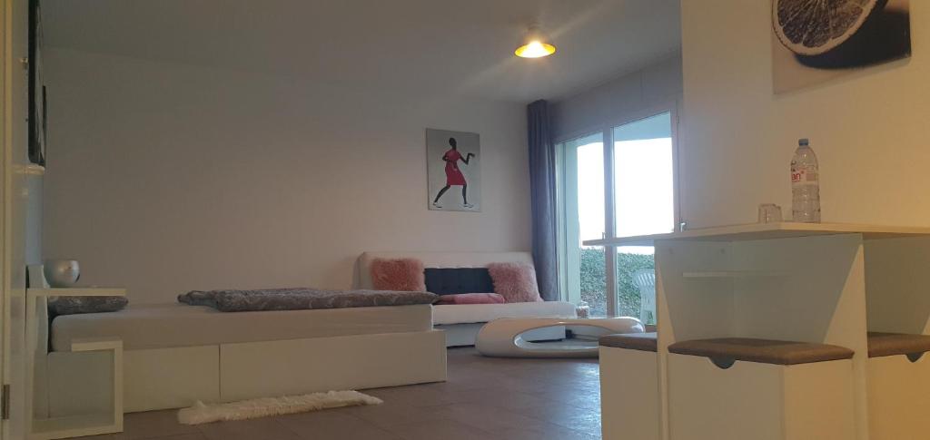 罗尔沙赫伯格Ferienwohnung am Bodensee mit Seesicht und Wellness的客厅配有沙发和椅子