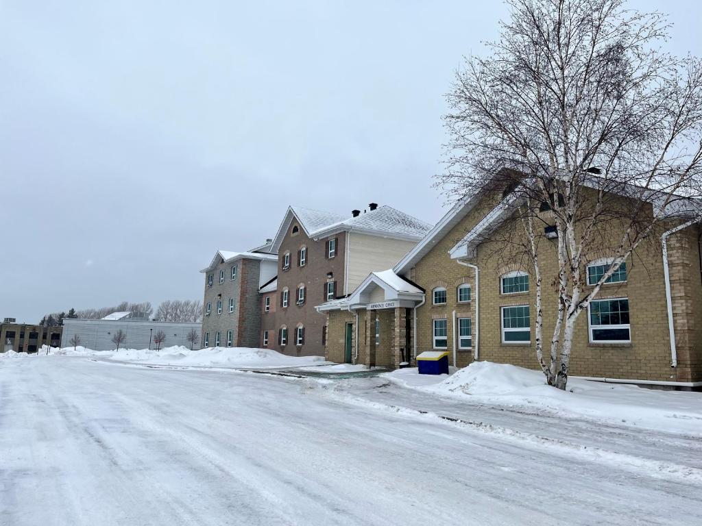 蒂明斯Residence & Conference Centre - Timmins的大楼前有雪覆盖的街道