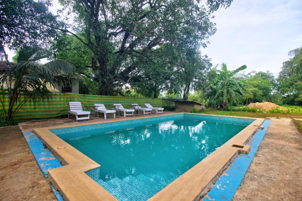 果阿旧城Luxury 6 BHK Villa with Private Swimming Pool的庭院内带椅子的游泳池