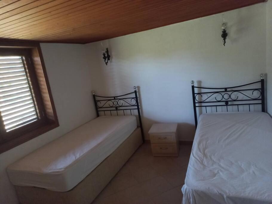 马纳夫加特4 yatak odalı Harika müstakil villa的一间卧室设有两张床和窗户。