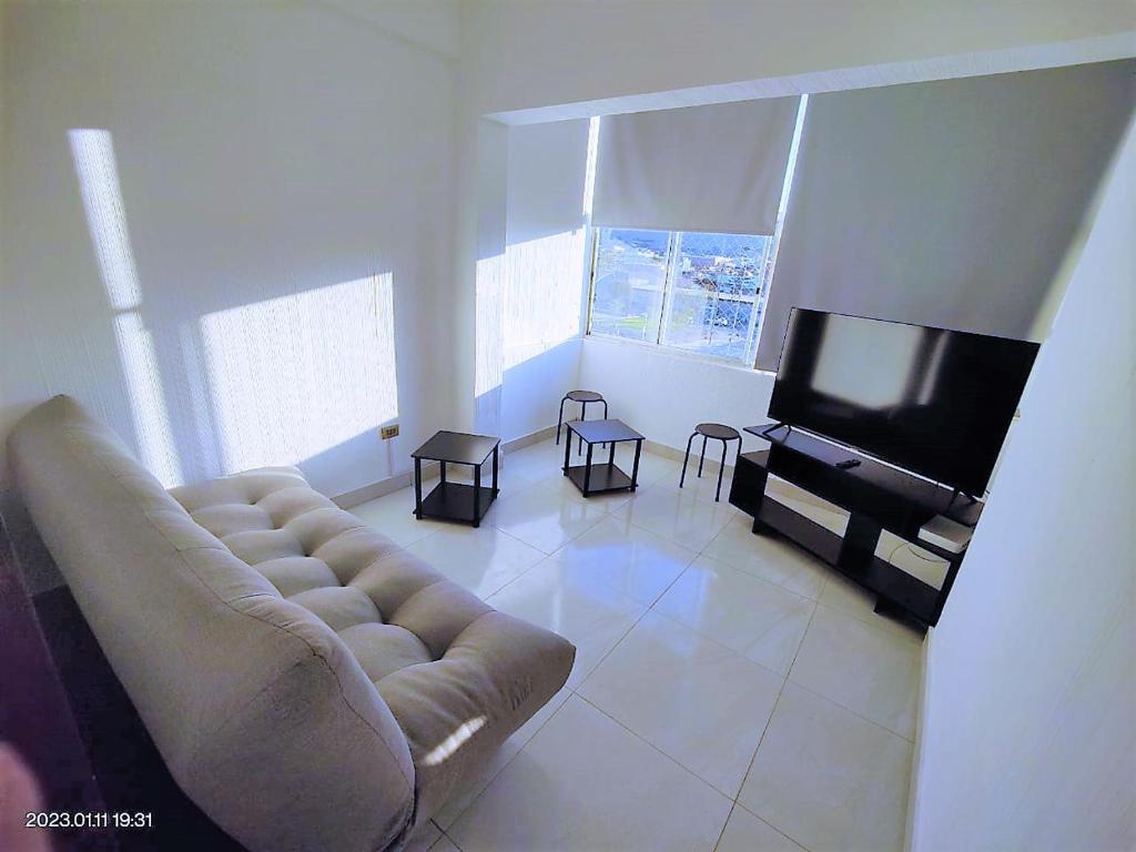阿里卡La mejor ubicación de Arica的带沙发和平面电视的客厅