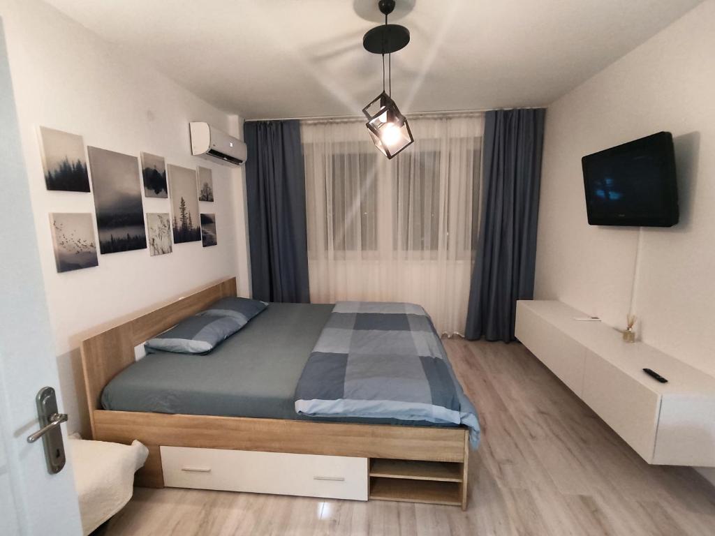 布尔奇科Stan na dan Brcko centar grada的一间卧室配有一张床和一台平面电视