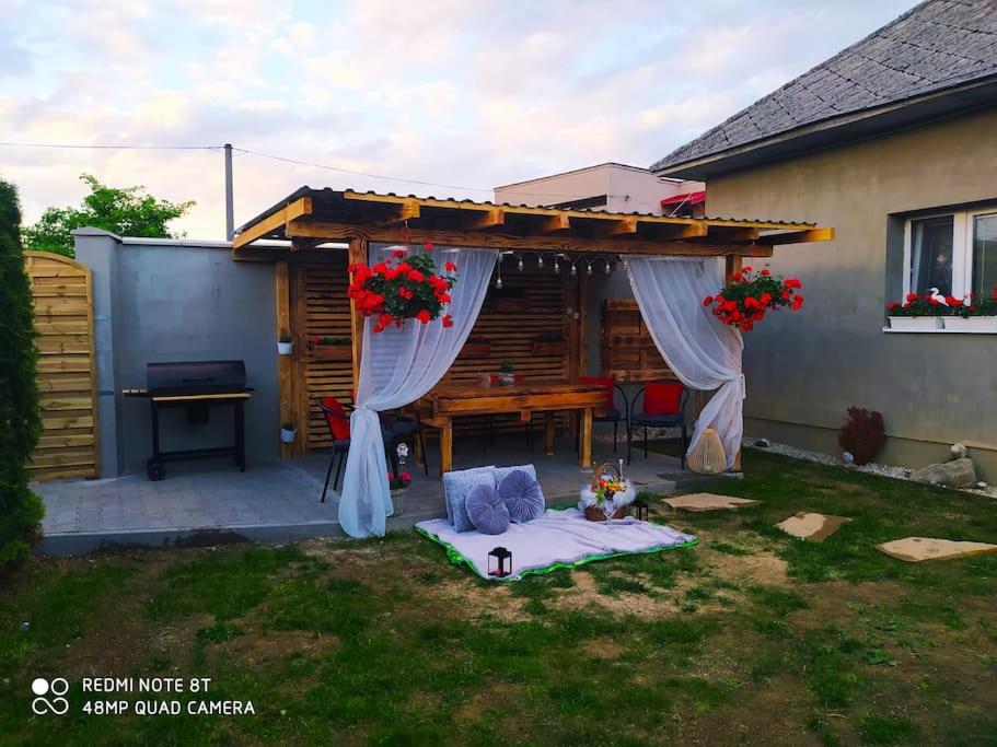 Chalúpka Anit的后院设有凉亭和野餐桌