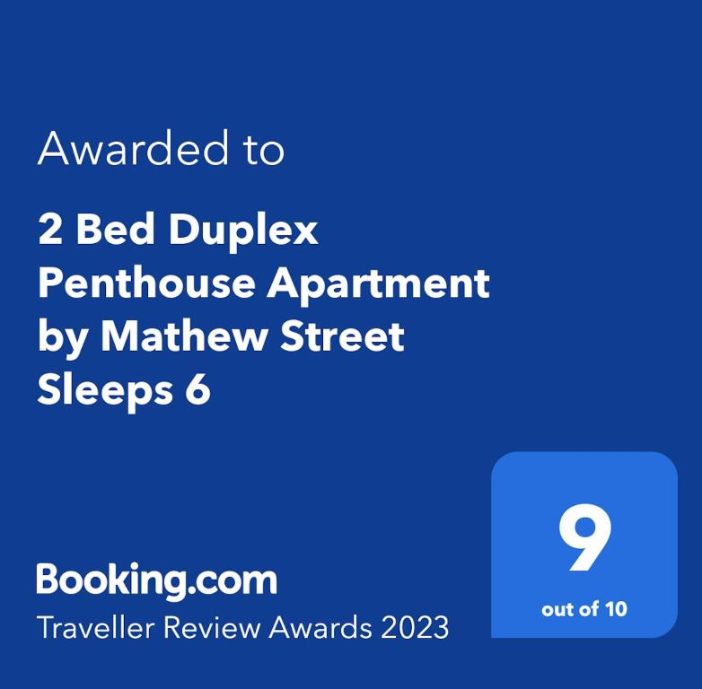 利物浦2 Bed Duplex Penthouse Apartment by Mathew Street Sleeps 6的一张图标的屏幕,上面写着一张图标,上面写着: