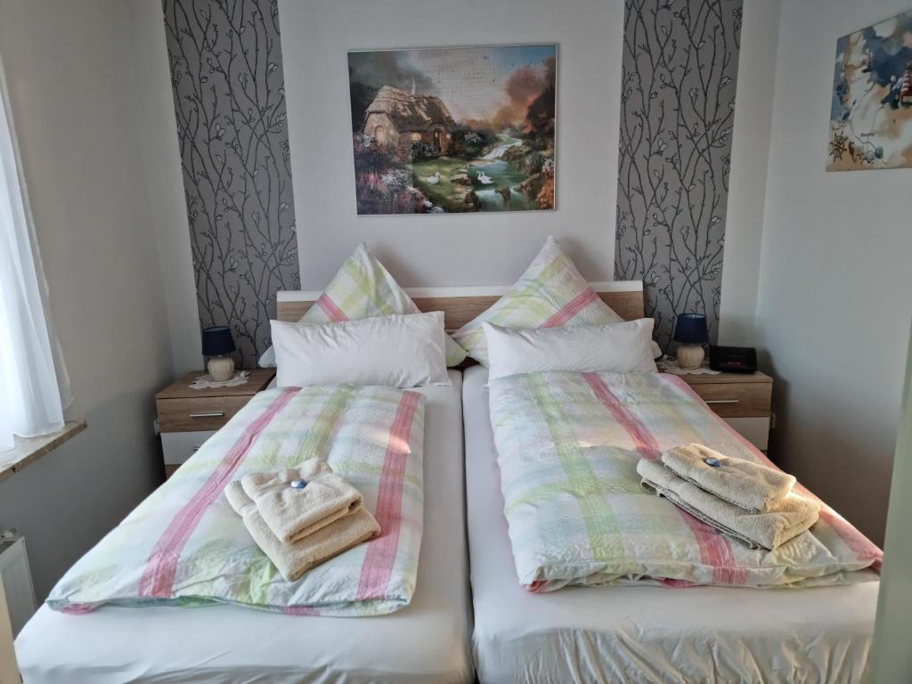 RiepsdorfGäth Thomsdorf的两张睡床彼此相邻,位于一个房间里