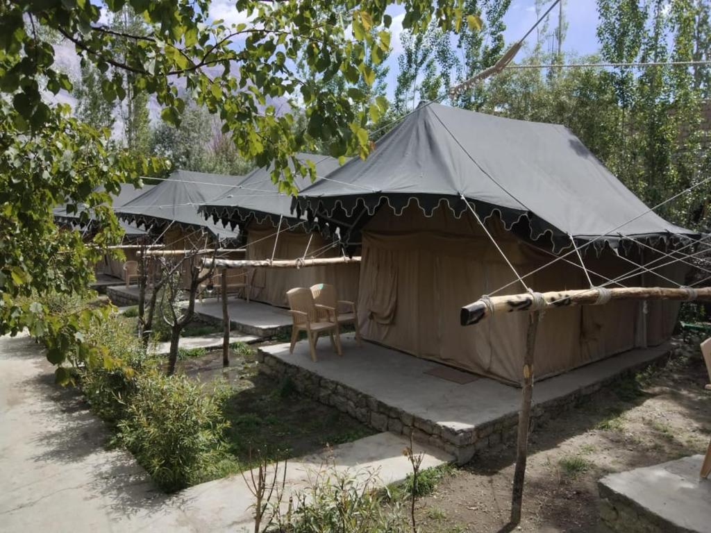 CharāsaTongspon Camp Nubra的庭院里带床的天篷帐篷