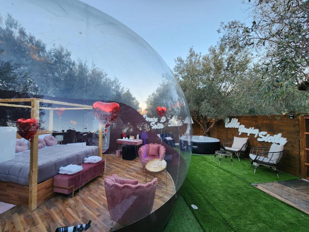 卡塔尼亚Bubble Glamping Sicily的院子里有一个大玻璃泡的花园