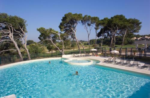 索马讷-德沃克吕兹appartement cosy avec climatisation réversible GOLF DE SAUMANE的水中有人的游泳池