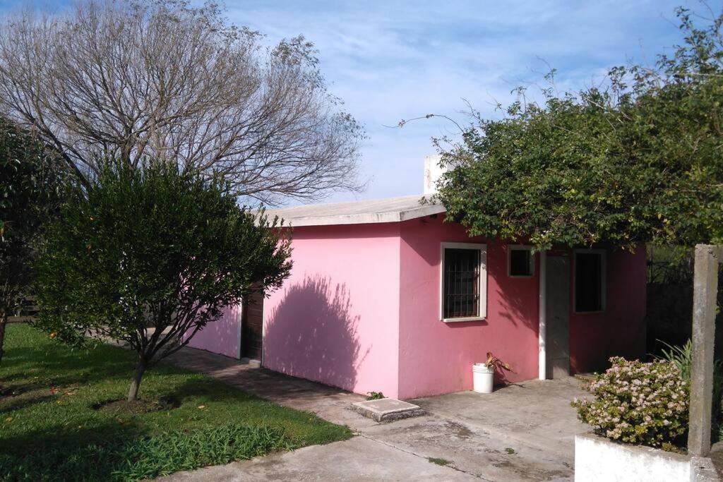 拉佩德雷拉La Rosadita, un escape tranquilo en La Pedrera.的前面有树木的粉红色房子