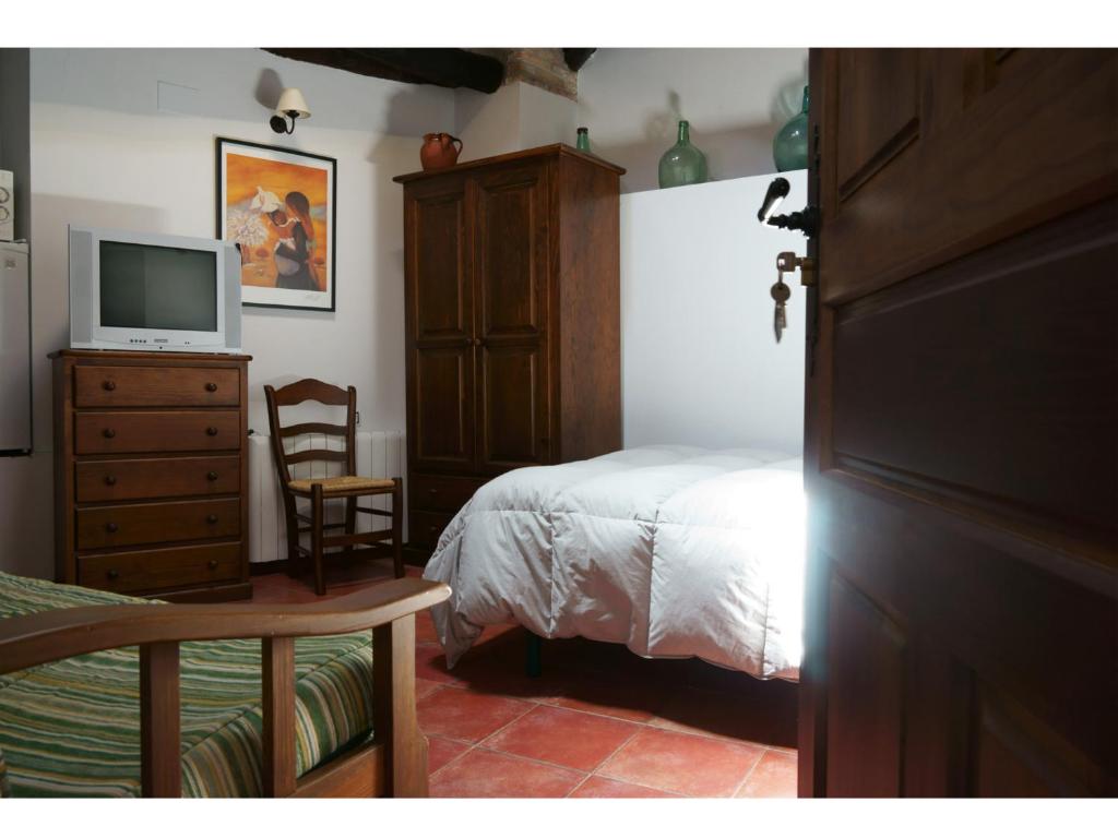 埃尔瓦维克多查莫罗阿科乡村公寓酒店的一间卧室配有一张床,梳妆台上配有电视