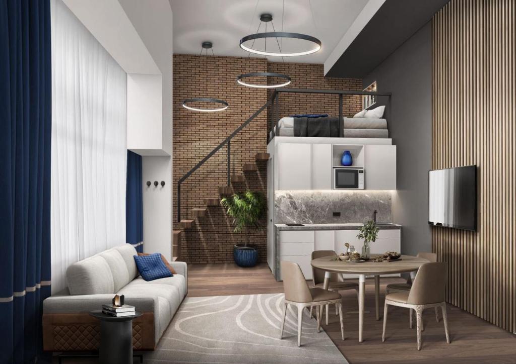 瓦伦西亚Hlius Brand New Apartments的客厅配有沙发和桌子
