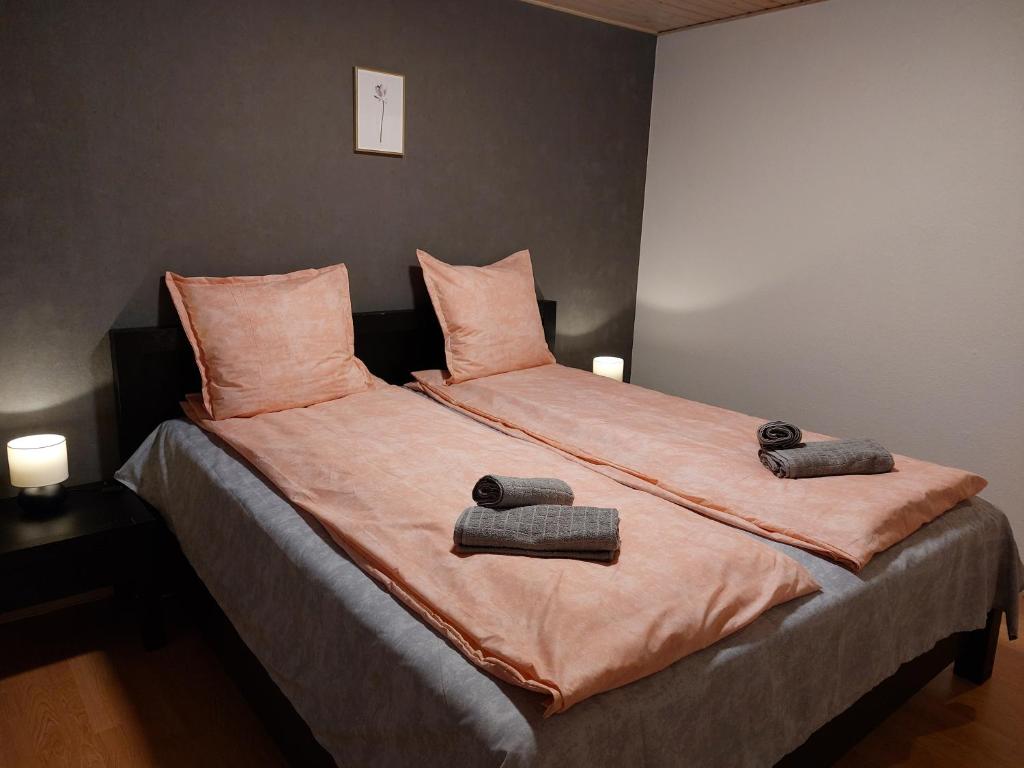 希茨海尔斯Venos rooms的一张大床,上面有两个枕头