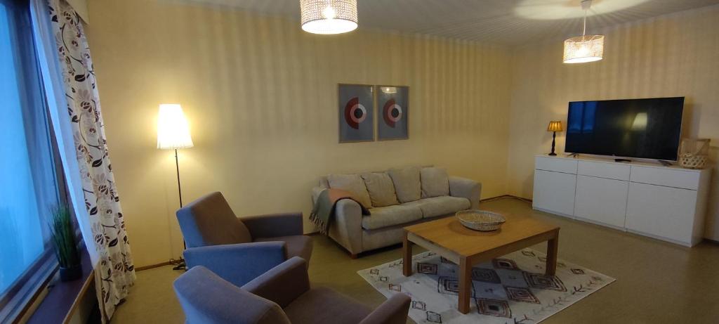 皮耶塔尔萨里Villa Astrid的带沙发和电视的客厅