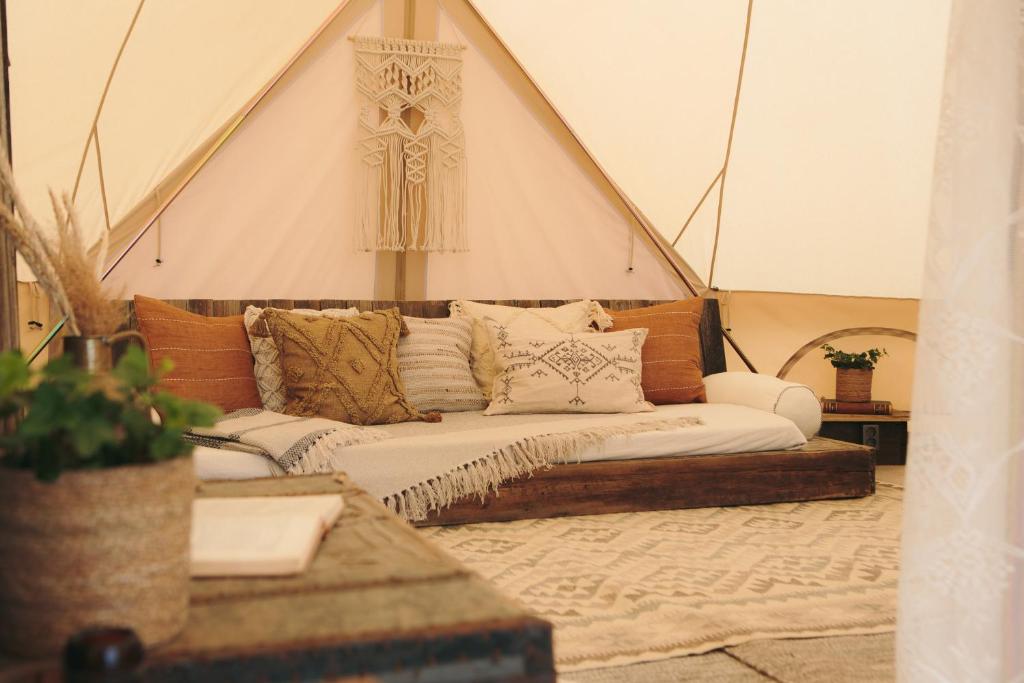 托弗塔Surflogiet Gotland的带沙发的客厅(位于帐篷内)