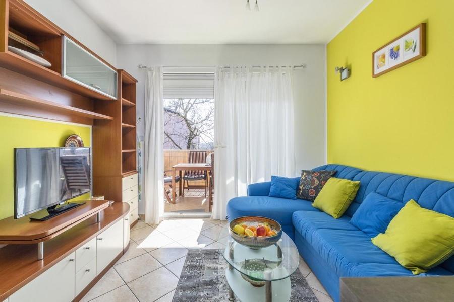 卡里高多Apartment Carigo的客厅配有蓝色的沙发和电视