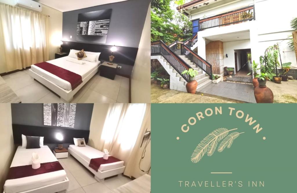 科隆Coron town travellers inn的照片拼贴的酒店房间