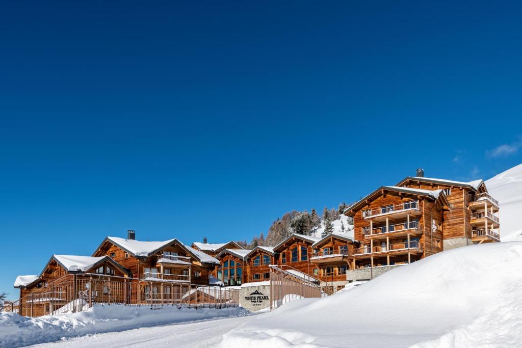 拉普拉涅CGH Résidences & Spas White Pearl Lodge的雪地里的一个大型小木屋