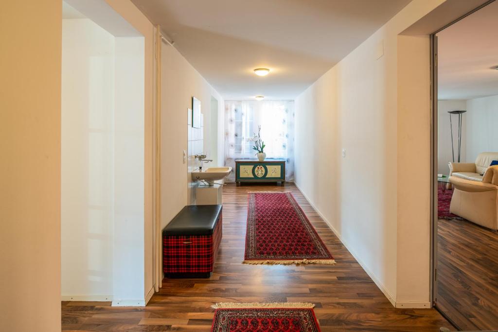 阿尔特多夫Schützenmatt Ferienwohnung的走廊上设有带沙发和桌子的客厅