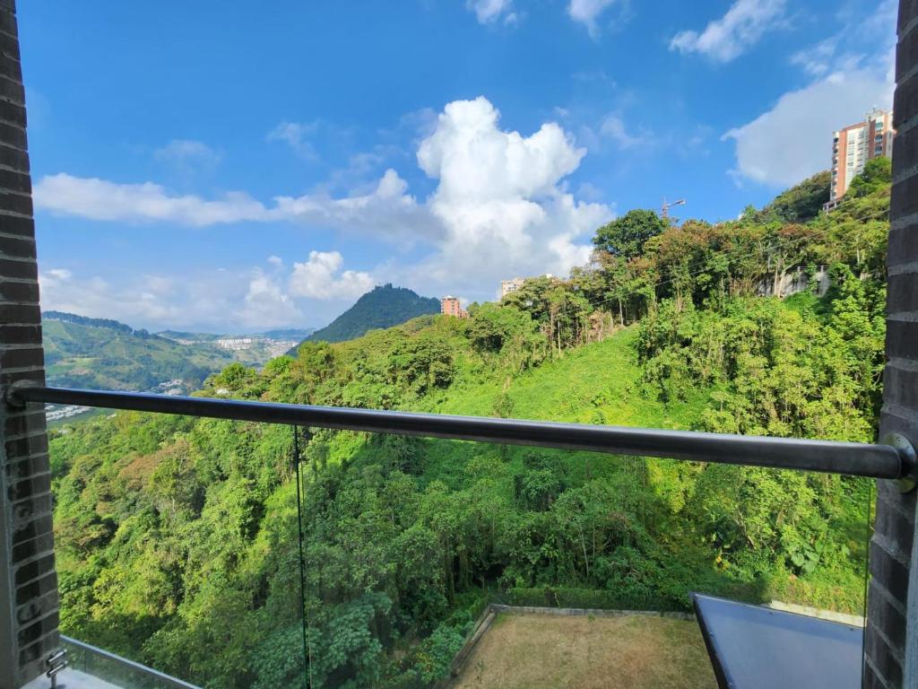 马尼萨莱斯Apartamento Amoblado en Manizales的客房享有绿色山脉的景致。