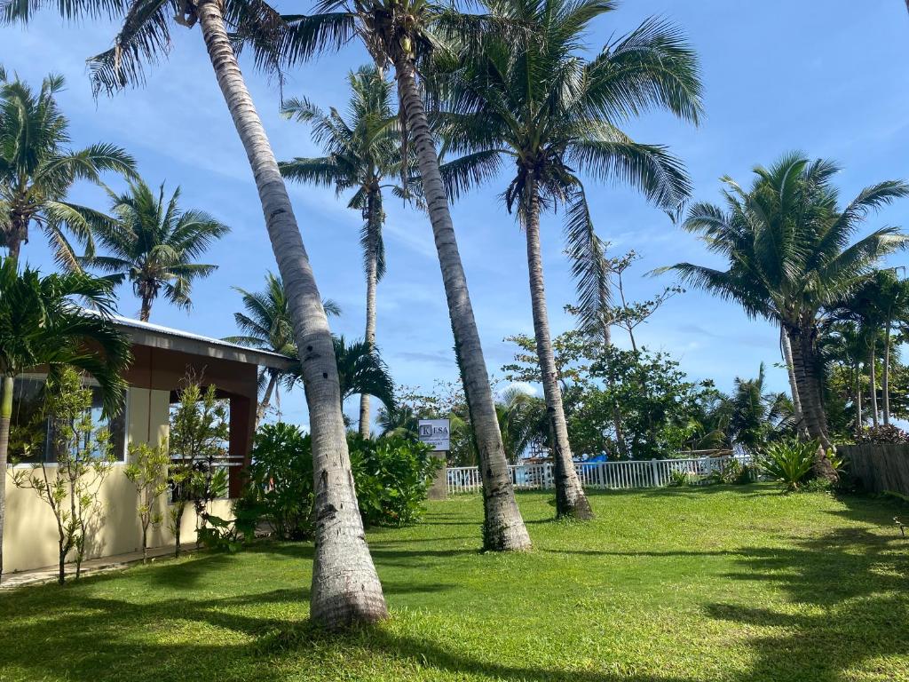 卢纳将军城Kesa Cloud 9 Hotel & Resort Siargao的一群棕榈树在房子前面
