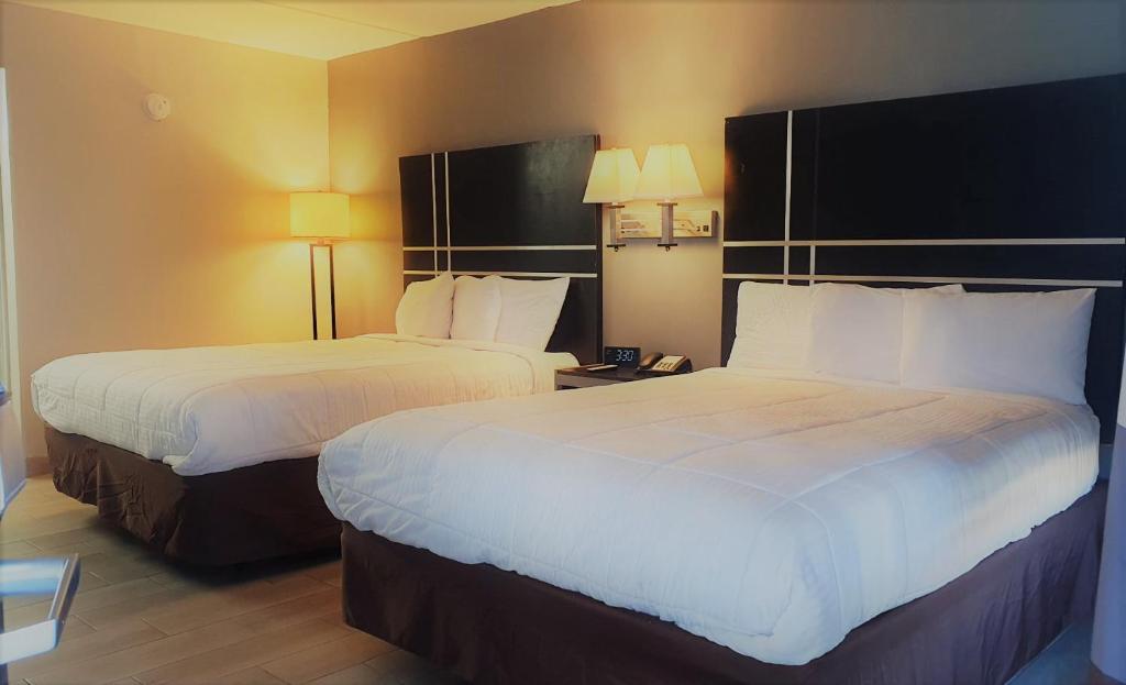 南帕诸岛南帕德里岛汽车旅馆的配有2盏灯的酒店客房的2张床