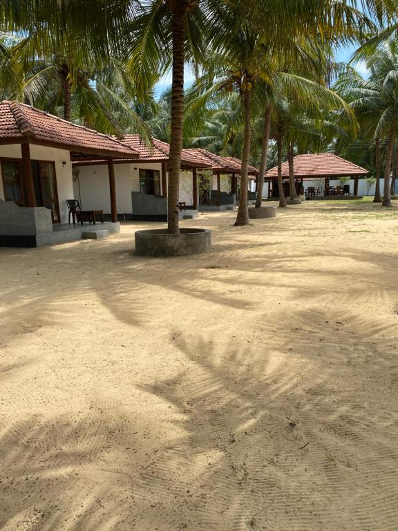 卡尔皮蒂耶Sea Sand Resort的棕榈树庭院和建筑
