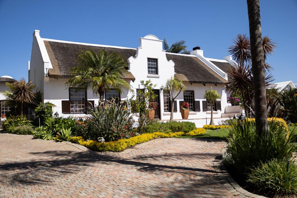 德班维尔海角村住宿加早餐旅馆的棕榈树和植物的白色房子