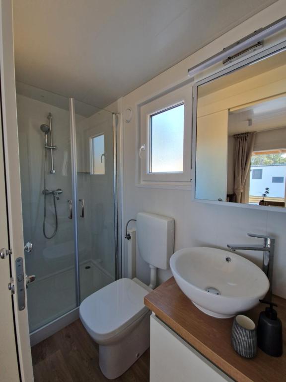比奥格勒·纳·莫鲁Mobile Home Sole的浴室配有卫生间、盥洗盆和淋浴。