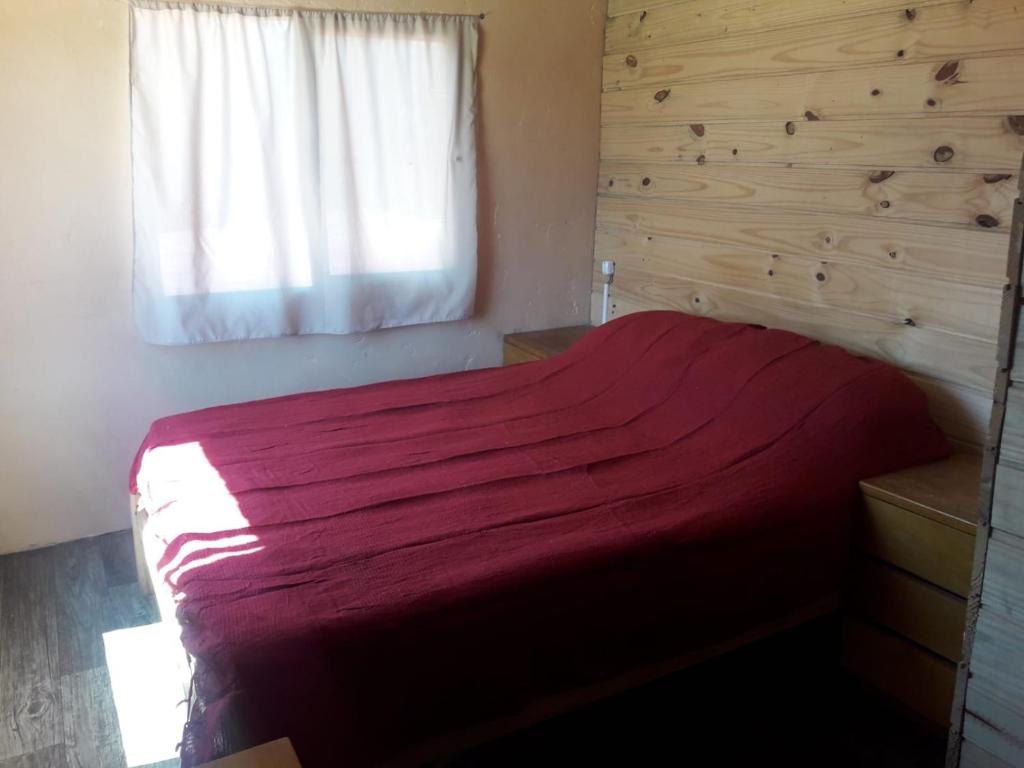 巴拉德尔楚Macrigaluma Luna的一间卧室设有红色的床和窗户。