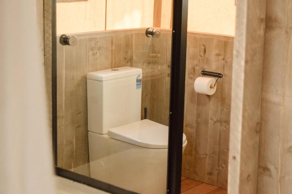 KoondrookKoondrook Glamping Retreat的客房内的浴室镜子和卫生间