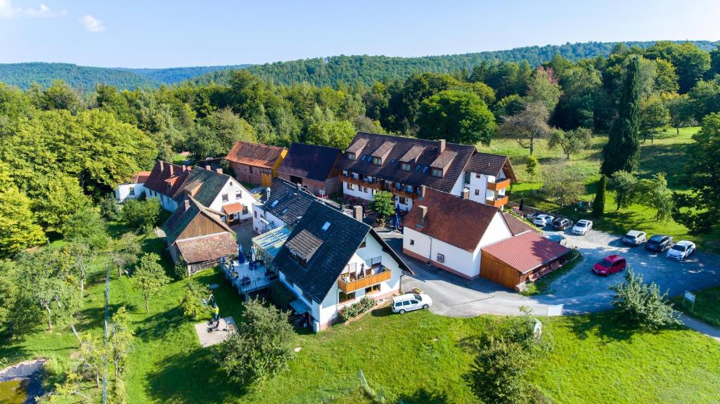 Dammbach兰德盖斯特霍夫奥博尔施诺霍夫酒店的享有大房子空中美景,设有庭院