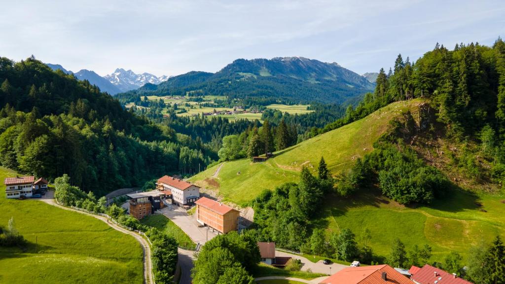 奥伯斯特多夫奥伯斯特多夫旅舍的享有山脉村庄的空中景致