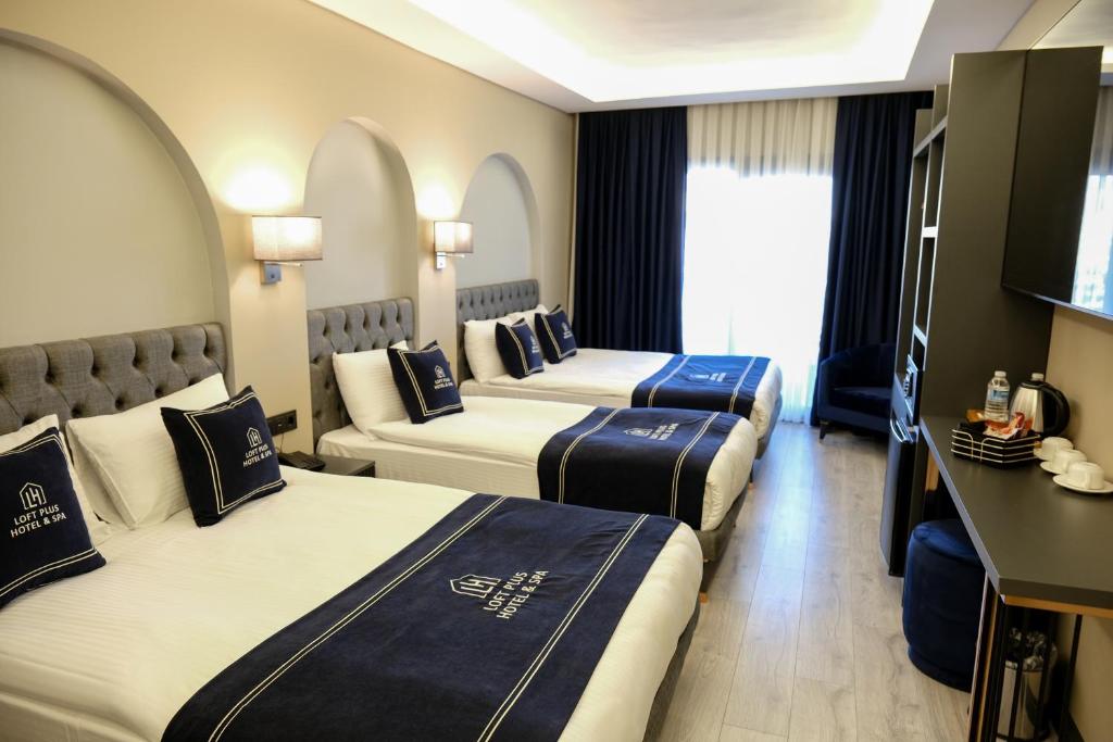 ArnavutköyLoft Plus Hotel's的一间酒店客房,设有三张床和一台平面电视