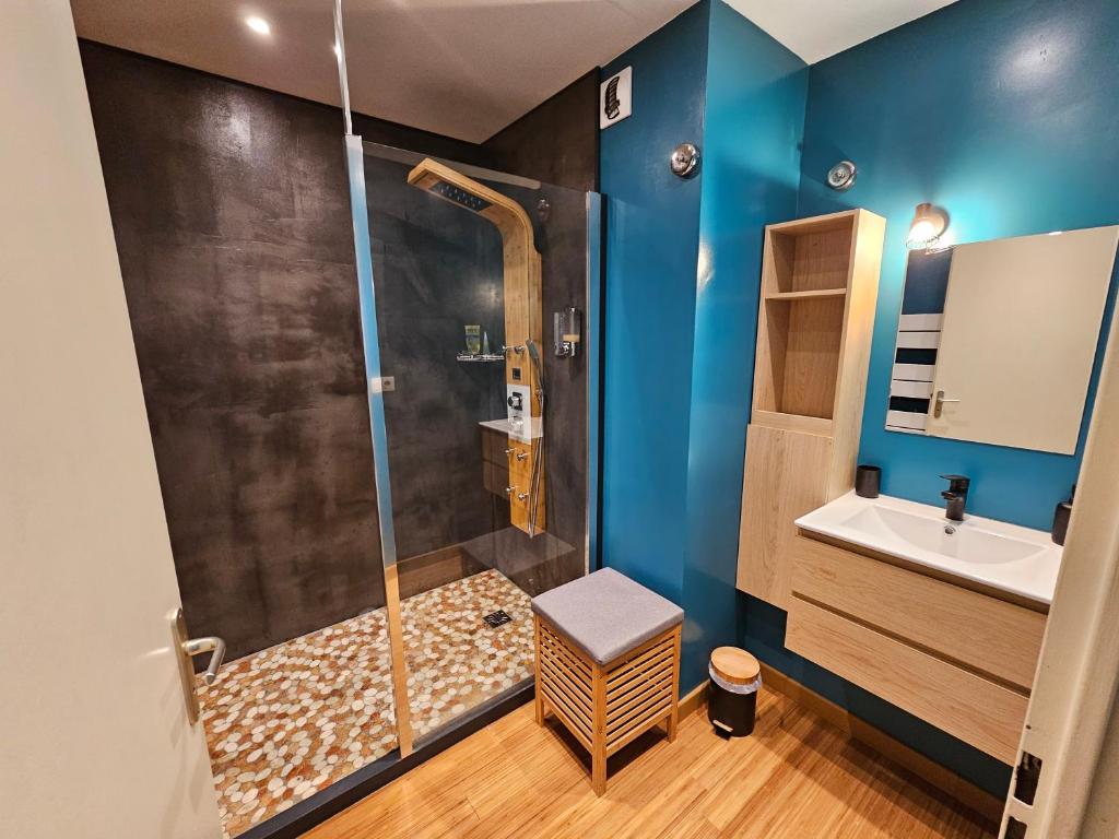 卡威尔奎T2 Parc & Cité Internationale的带淋浴和盥洗盆的浴室